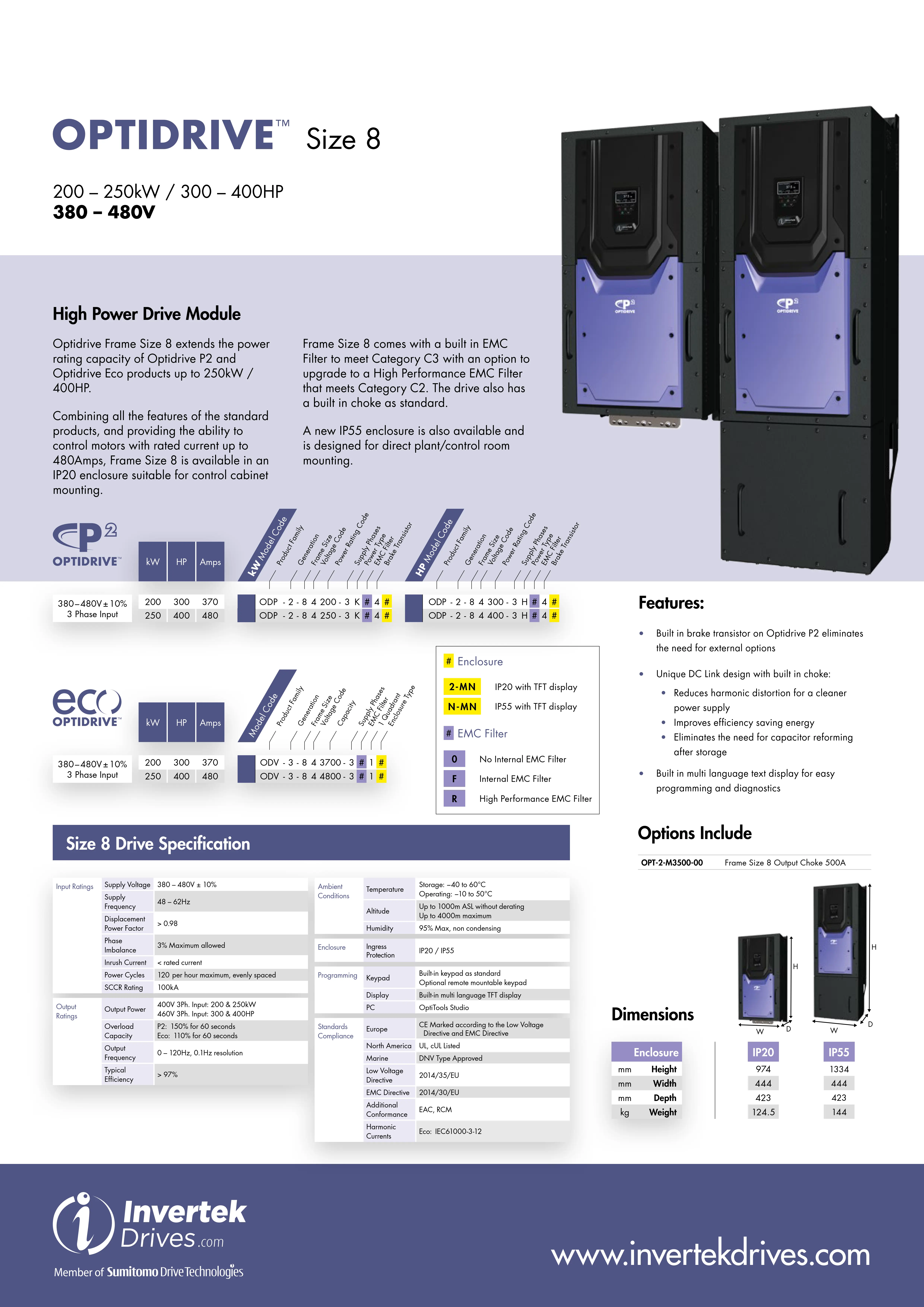 Frekvenční měnič 250kW, INVERTEK, ODP-2-84250-3KF42-MN, IP20, napájení 3 fáze